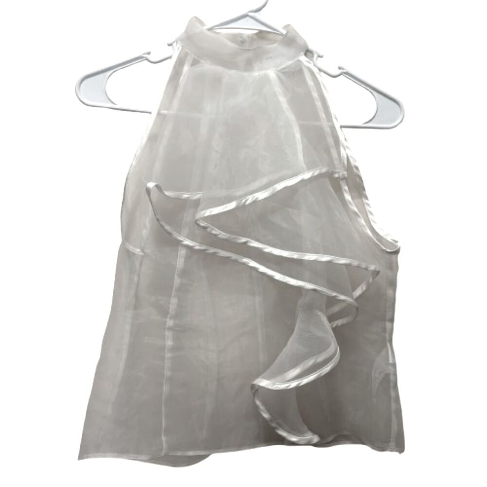 ASOS‎ DESIGN White Sheer Organza Ruffle Halter Top High Neck Sleeveless Size 4